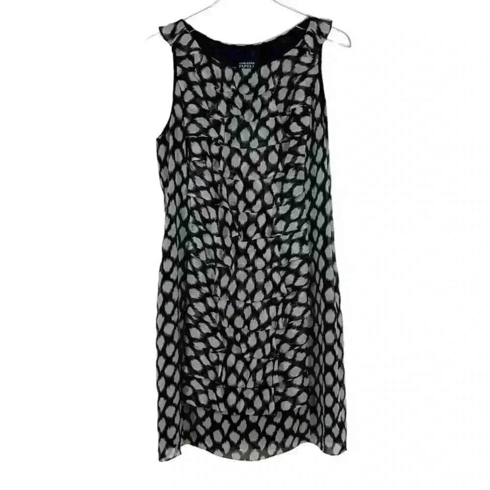 Adrianna Papell Black & White Ruffle High Neck Dress Size 12